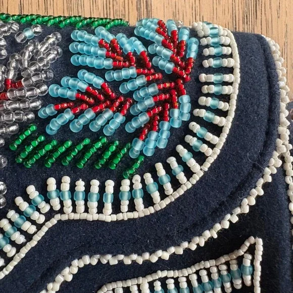 NWT TORY BURCH Indian Beaded Clutch Navy Blue Felt Purse, Designer Handbag - Picture 4 of 10